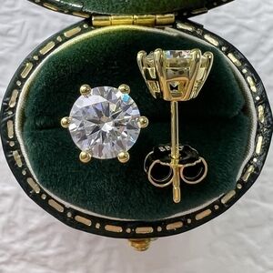 Certified 18k Yellow Gold 4.0ct Diamond Stud Earrings Moissanite 925 Anniversary